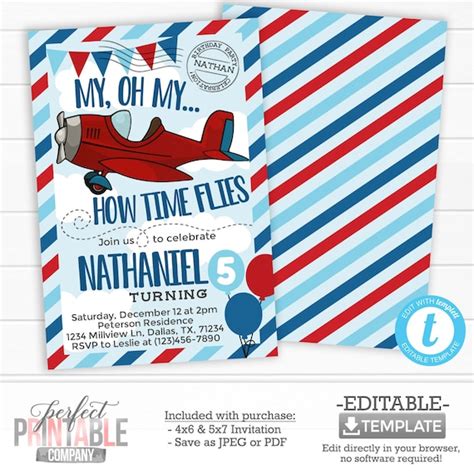 Vintage Airplane Birthday Invitation Plane Birthday Etsy