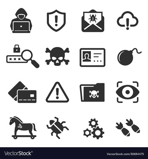 Cybercrime Icons Set Cyber Hackers Attacks Vector Image