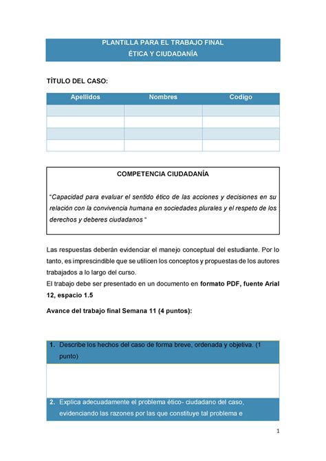 Plantilla Para Trabajo Final Etica Y Ciudadania Tica Y Ciudadan A