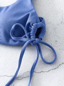 33 OFF 2022 ZAFUL Ribbed Tie High Cut Bikini Swimsuit In SKY BLUE