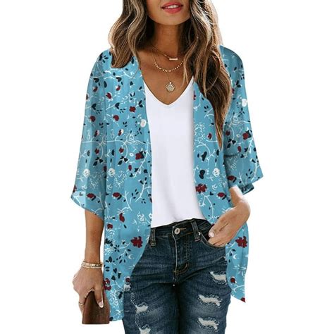 Kimonos For Women Beach Swimsuit Cover Up Cardigans 34 Sleeve Tops Womenâ€™s Clothing