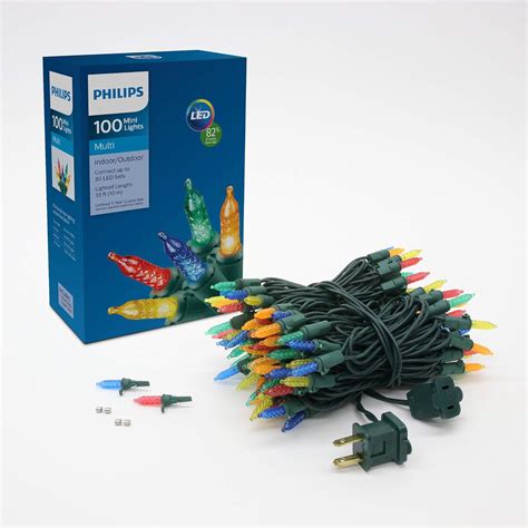 Philips 100 Led Multicolor Faceted Mini Christmas Lights On Green Wire Ul Listed