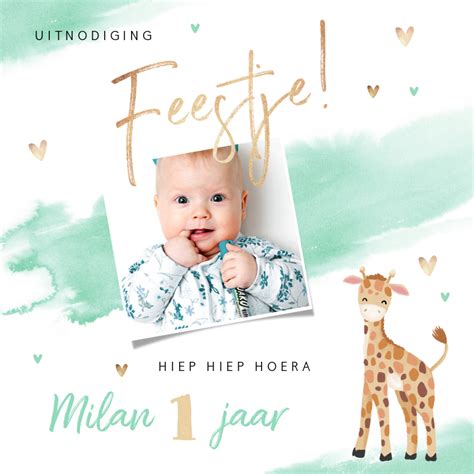 Uitnodiging Kinderfeestje Jongen 1 Jaar Giraf Kaartje2go