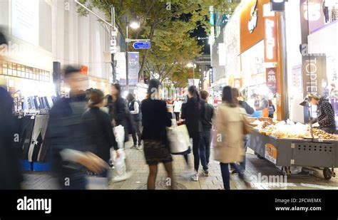 Seoul South Korea Circa Time Lapse People Crowded At Myeongdong