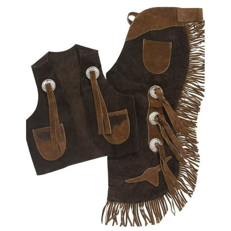 Tough 1 Western Chaps Kids Vest Set Longhorns Adjust L Brown 63 370