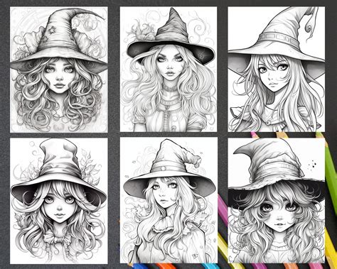 40 Cute Witches Coloring Pages Printable For Adults Grayscale Colorin