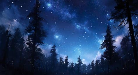 Un Bosque Con Rboles Y Estrellas En El Cielo Nocturno Foto Premium