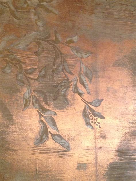 Close Up Of Raised Stencil With Modern Masters Metallic Plaster And