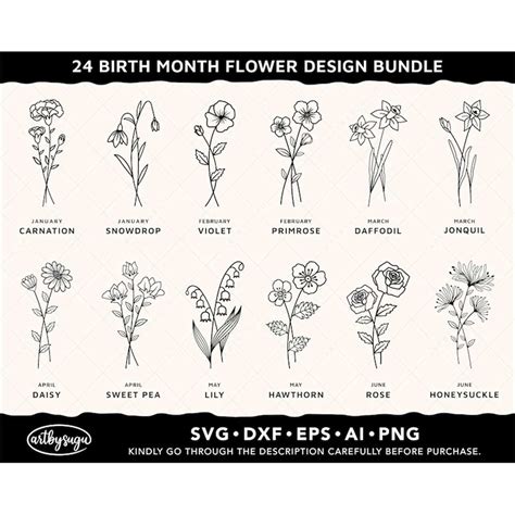 Birth Month Flower Svg Bundle Flower Bouquet Frame Svg Bir Inspire