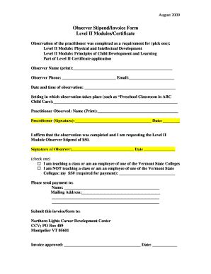 Fillable Online Northernlightscdc Observer Stipend Invoice Form Level