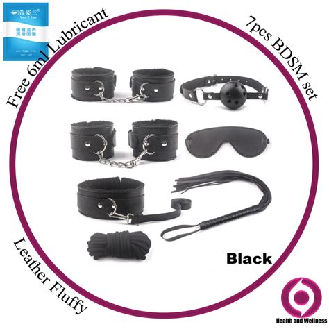 69shop 7pcs Set Pu Leather Bdsm Sex Bondage Set Hand Cuffs Whip Rope