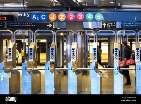 Subway Station Entrance In Downtown Manhattan New York City Stock