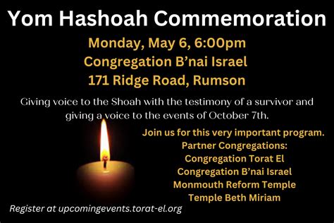 Yom Hashoah Commemoration | Congregation Torat El - Monmouth County ...