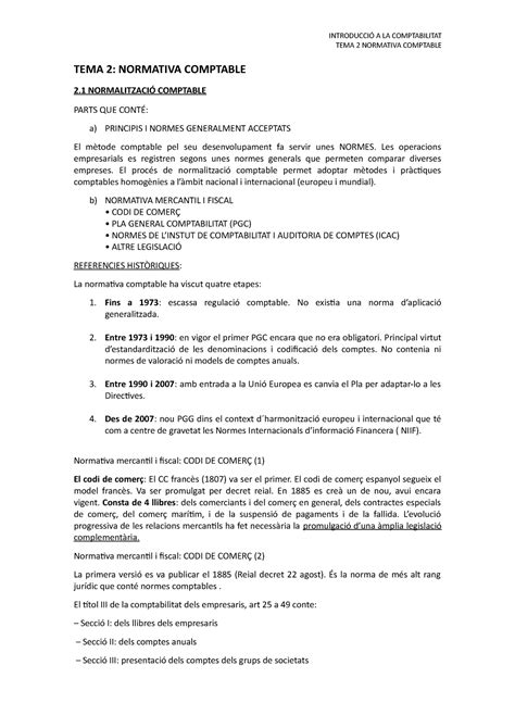 TEMA 2 introducció a la comptabilitat TEMA 2 NORMATIVA COMPTABLE TEMA