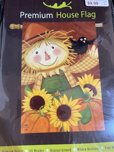 Fall Harvest Halloween Flag New Happy Scarecrow Sunflower Old Time