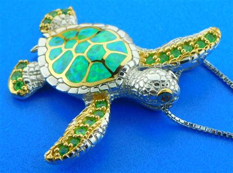 Kovel Sea Turtle Opal Pendant Slide Sterling Silver Island Sun