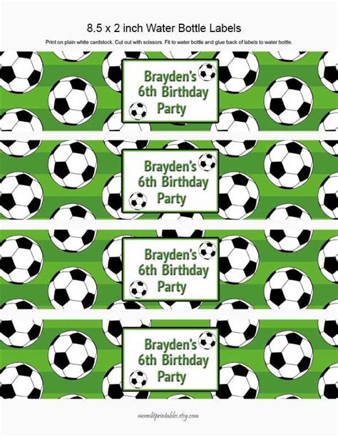 Soccer Party Bottle Wraps Labels Customize Birthday Name Football Water