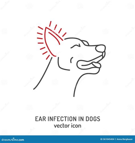 Ear Infection in Dogs. Linear Icon, Pictogram, Symbol Stock