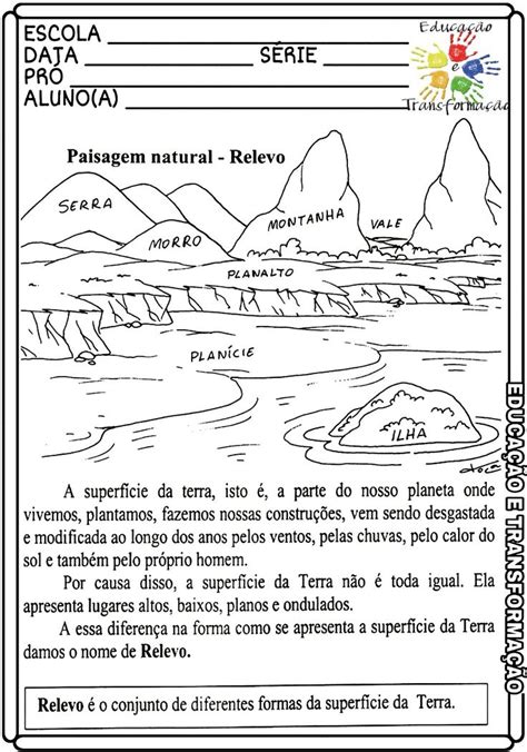 Relevo Atividade De Geografia Sobre Relevo Atividades Escolares