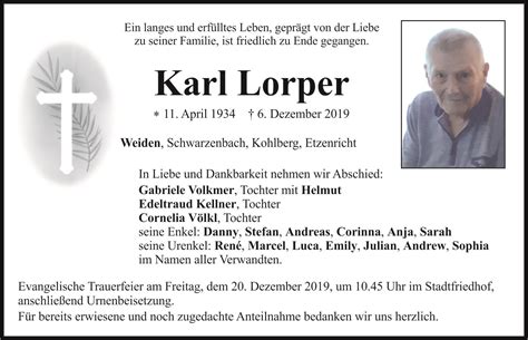 Traueranzeige Karl Lorper Weiden OberpfalzECHO