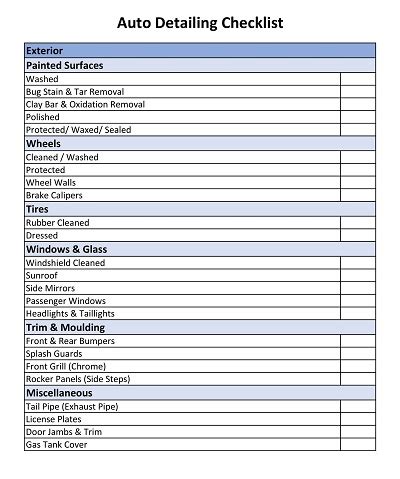 Free Printable Auto Detailing Checklist Templates Pdf Word Hot