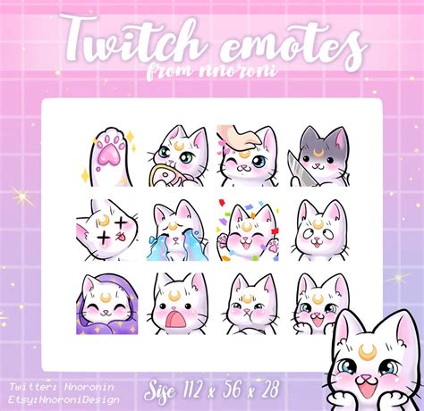 1 BIG SET White Sailor Moon Cat Twitch Emotes Sub Badges Etsy