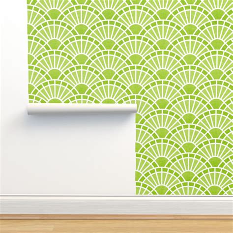 Serene Sunshine 40 Lime Green Art Deco Wallpaper Spoonflower