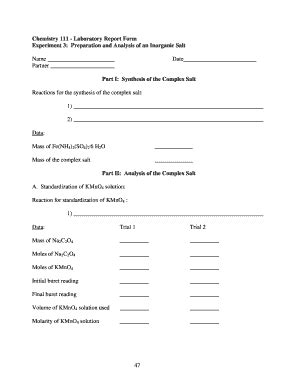 Fillable Online Personal Psu 47 Chemistry 111 Laboratory Report Form