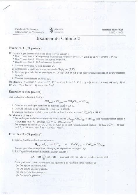 Solution Sujet Et Corrig Examen Chimie Studypool