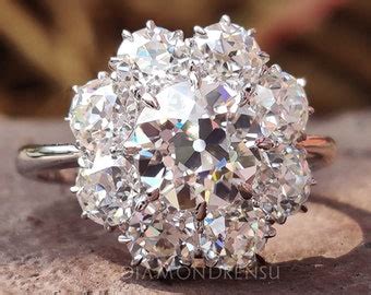 3 41 TCW Round Old European Cut Colorless Moissanite Cluster Etsy