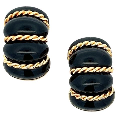 1970s Black Onyx Diamond Yellow Gold Earrings For Sale At 1stdibs 1970 S Earrings Style 1970