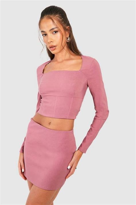 Square Neck Corset And Mini Skirt Boohoo Uk