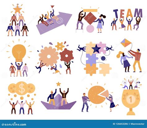 Teamwork Cartoon Set Stock Vector Illustration Of Brainstorming