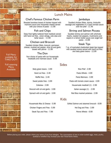 Menu Brickstone Kitchen Sutton Ma • 508 865 8650