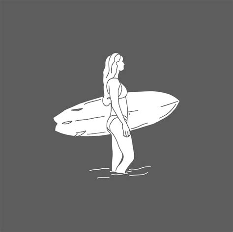 Ilustração De Uma Mulher Carregando Uma Prancha De Surf Feita Em Estilo Clássico Artesanal