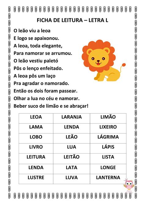 Ficha De Leitura Alfabetização - 7