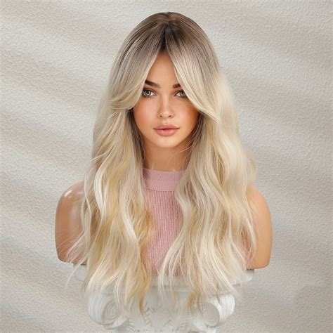 Amazon Ufindcos Blonde Ombre Long Wig With Bangs Curly Wavy Hair