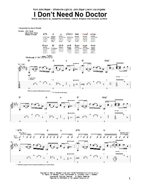 I Dont Need No Doctor By John Mayer Sheet Music For Guitar Tab At