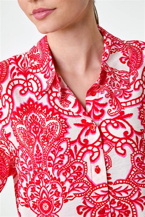 Red Paisley Print Button Shirt Roman Uk