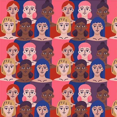 Free Vector Womens Day Pattern With Women Faces