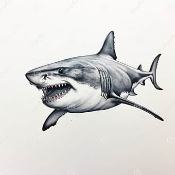 Playful Great White Shark Pencil Drawing - Uhd Tattoo-inspired Illustration Stock Illustration ...