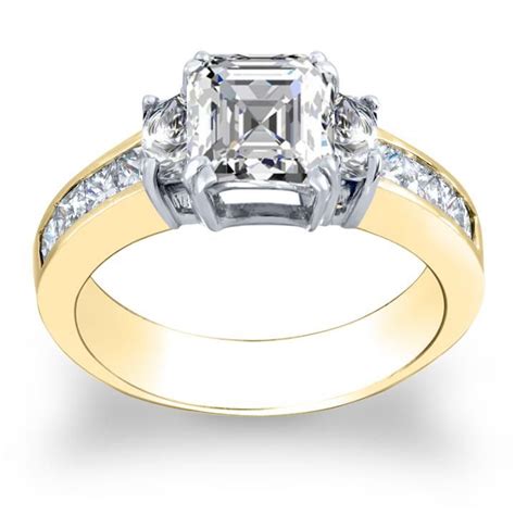 2 1 Ct Asscher Cut Natural Diamond 3 Stone Dual Claw Prong W Asscher