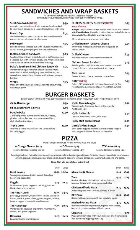 Dukes Pizza Pub Grill Menu In Oakdale Minnesota Usa