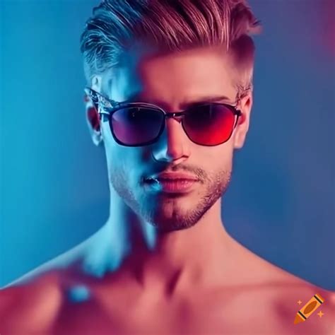 Stylish Man Wearing Sunglasses In Blue And Red Lighting On Craiyon