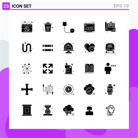 Universal Icon Symbols Group Of 25 Modern Solid Glyphs Of Computer Time