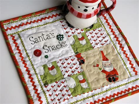 Quilted Santa Mug Rug Snack Mat Christmas Mini Quilt Etsy Christmas