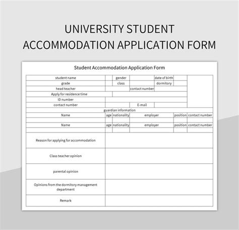 University Student Accommodation Application Form Excel Template And ...