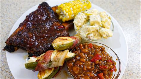 Barbecue Beef Ribs Potato Salad Jalapeño Poppers Corn and Southern