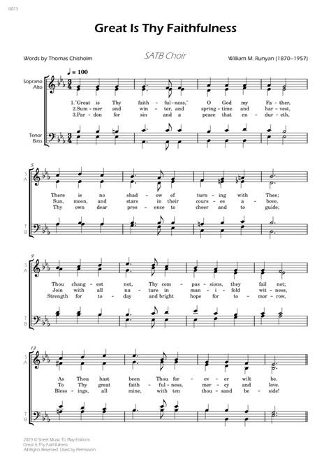 Great Is Thy Faithfulness Satb Choir By William Runyan 4 Part Digital Sheet Music Sheet