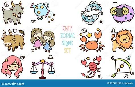 Set Of Cute And Colorful Zodiac Signs Stock Vector Illustration Of